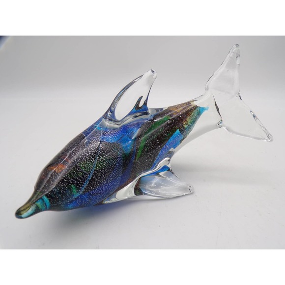 Murano Dolphin Figurine Crystal Glass Blown Paperweight Multicolor Ocean Tropic - Picture 8 of 9